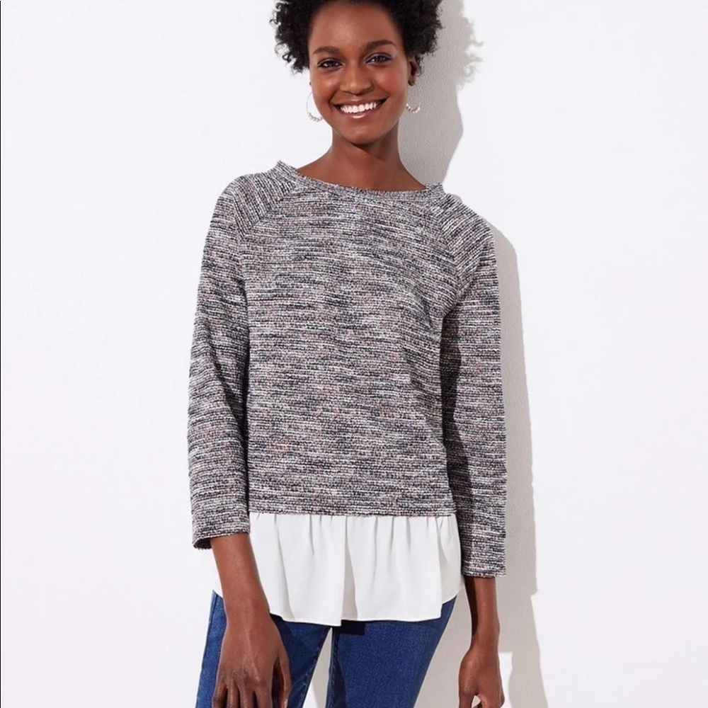 Loft Tweed Contrast Cotton Blend Pullover Top